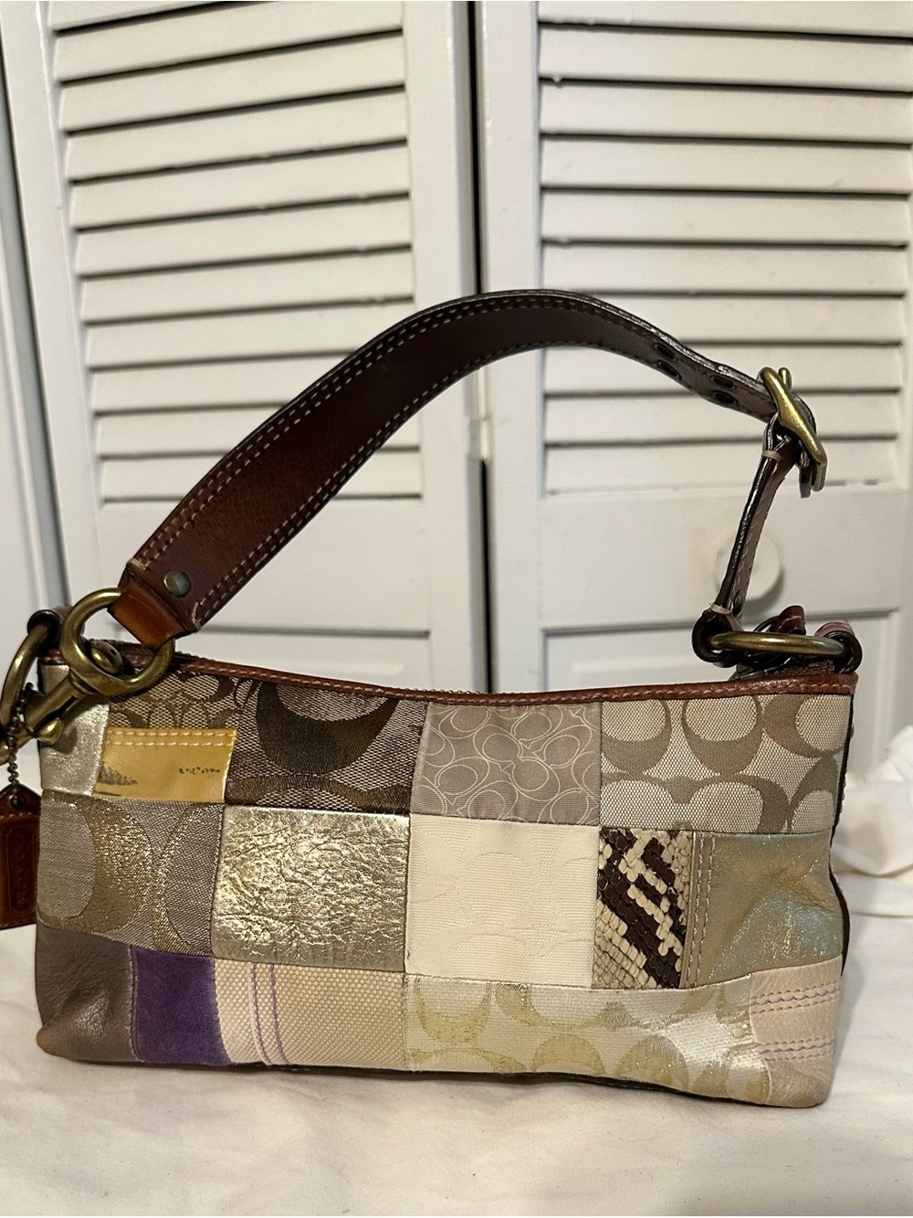 Vintage Coach Women Rare Patchwork Leather Canvas
Baguette Bag Purse B06S-10000